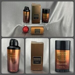 4x Bath Body Works Mahogany Woods Gift Set Cologne Soap Spray Deodorant Mens Lot